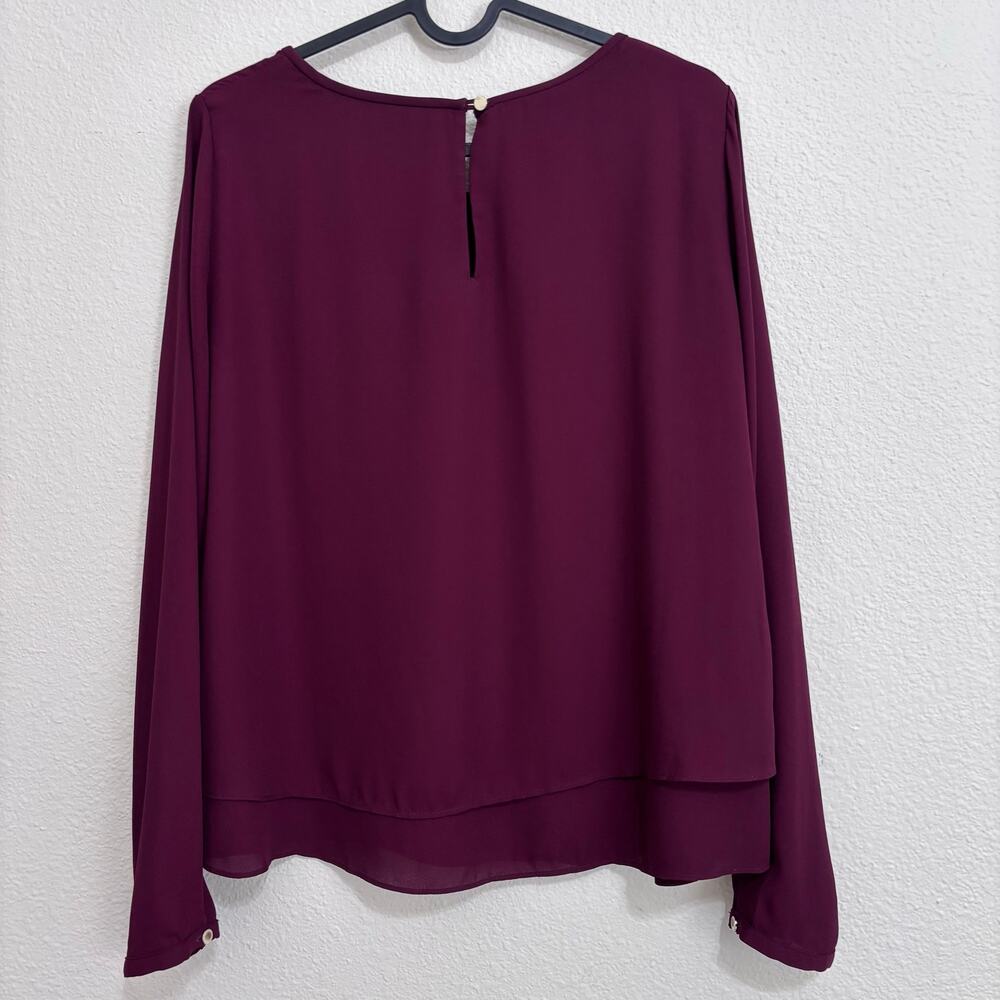 White House Black Market Maroon Long Sleeve‎ Layered Hem Blouse Top Size-2 - Picture 2 of 11